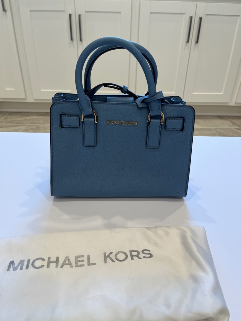 Michael Kors Dusty Blue Saffiano Leather Satchel